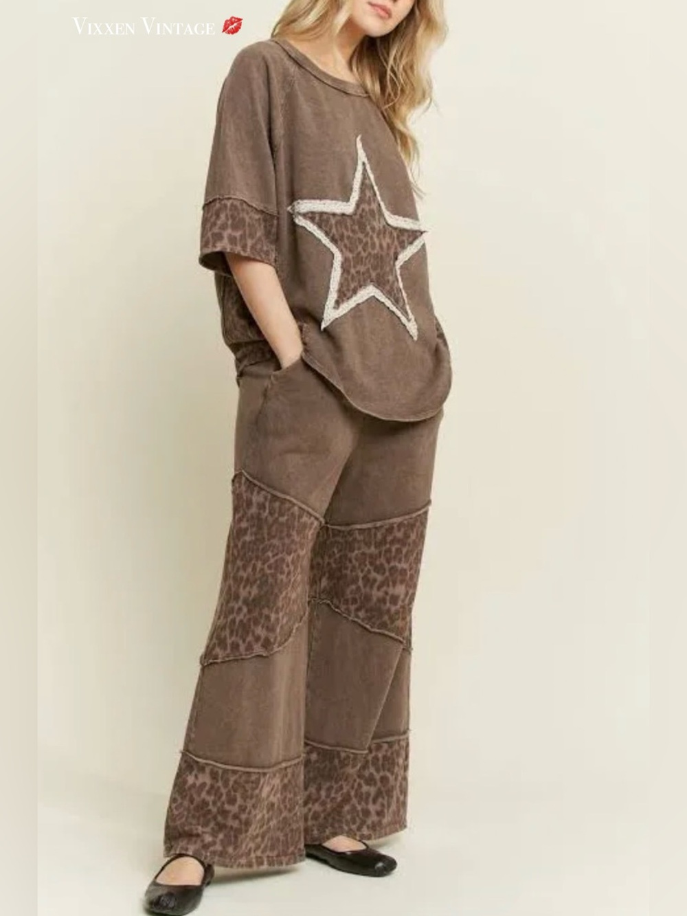 J.HER RELAXED LACE TRIM 'WILD STAR LEOPARD PATCH TEE' IN ASH BLACK - Picture 2 of 3